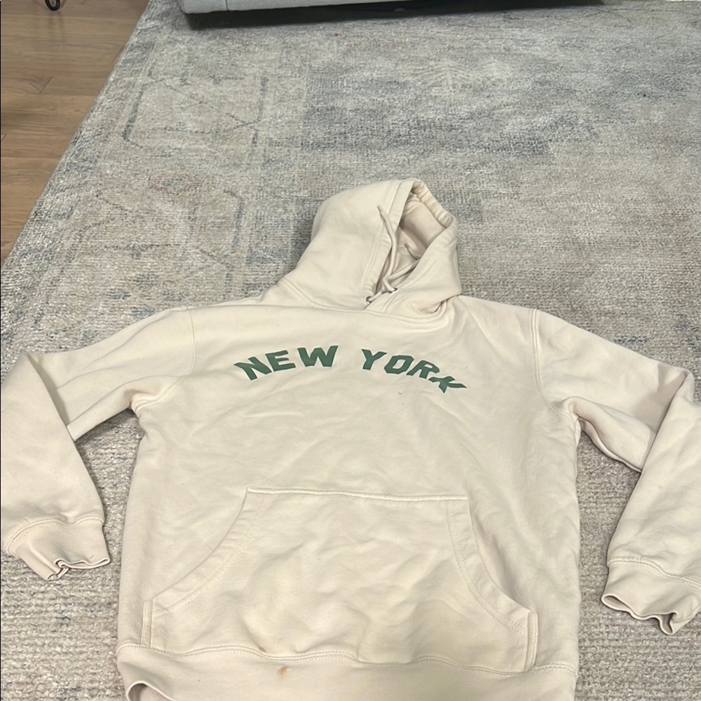 Cream Hoodie with Green Print